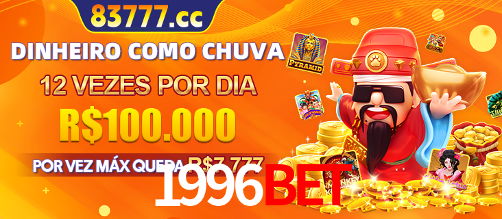 Banner do programa de recompensas Recomende para amigos do 1996BET, detalhando os bônus por convidar amigos, com prêmios que chegam a R$288.888.