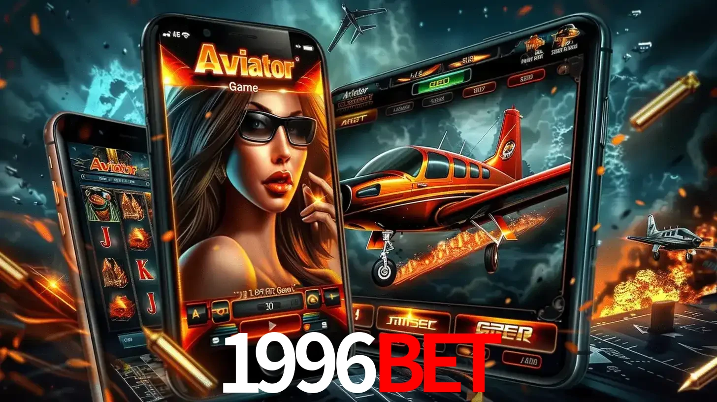 O popular jogo de apostas Aviator exibido em vários celulares e tablets, mostrando a interface emocionante e a ação de voo disponíveis para jogar agora no 1996BET.